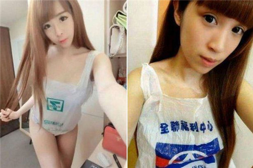 臺(tái)灣女生興起穿塑料袋泳衣女子全裸僅套購(gòu)物袋